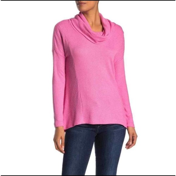 Catherine Malandrino Petite Pink Waffle Knit Cowl Neck Tunic - Picture 4 of 5